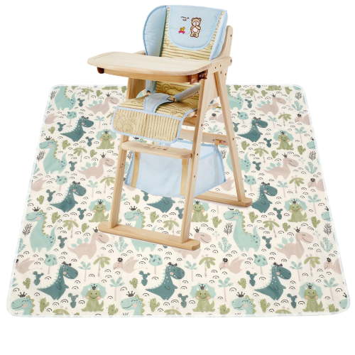 Dznils Baby Splat Mat for Under High Chair, Waterproof Non-Slip Floor Mat, 53" x 53", Blue Dinosaur