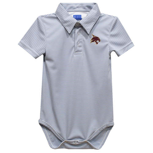 Texas State University Bobcats TXST Embroidered Gray Stripe Knit Polo Bodysuit
