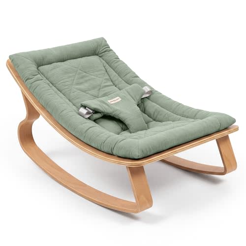 Comfy Cubs Baby Rocker for Ages 0-24 Months - Wooden Baby Recliner with Soft Removable Quilted Muslin Cotton Cushion - Designed in the US Infant Rocking Chair Supports up to 30 lbs - Fern