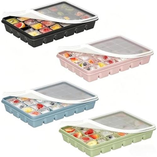 Silicone Ice Cube Trays with Lid, 4 Pack Easy Release Stackable Ice Trays for Freezer, BPA Free Non-Toxic Flexible Small Mini Ice Cube Molds for Cocktail, Coffee, Juice, Drinks, Kitchen RV