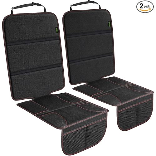 PIDO Car Seat Protector, 2 Pack Seat Protector Under Baby Car Seat with Thick Padding and Non-Slip Back, Waterproof Carseat Protection Cover Pad for Vehicle Leather Upholstery, Black