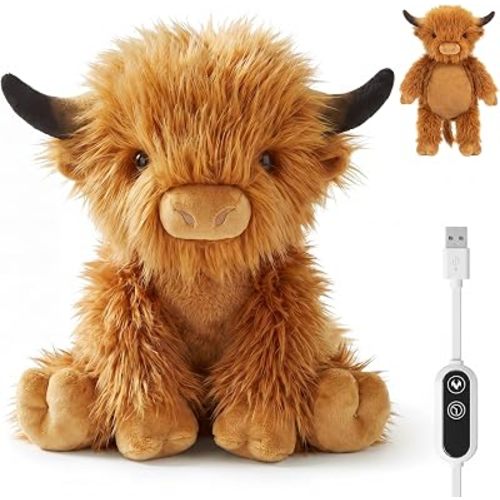 Electric Heated Highland Cow Plush, USB Heating Pad Stuffed Animal with Auto Shut-Off, Soft Warm Plush for Stomach, Belly, Back, Neck, Unscented Gift for Women Girls