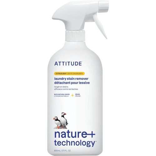 ATTITUDE Stain Remover Spray for Laundry, Removes Odors & Stains, Plant-Based & Vegan, Citrus Zest Scent, 27.1 Fl Oz