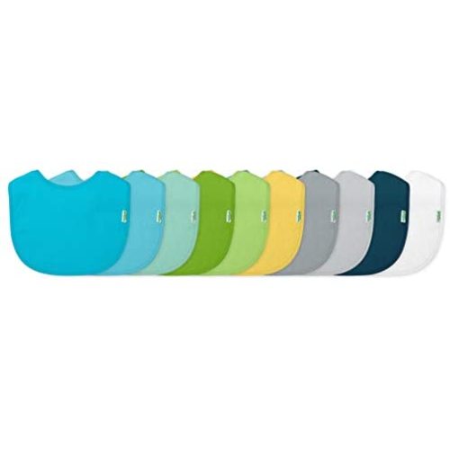 green sprouts Stay-Dry Baby Bibs (10 Pack) Waterproof Protection, Adjustable Hook-&-Loop Closure, Machine Washable