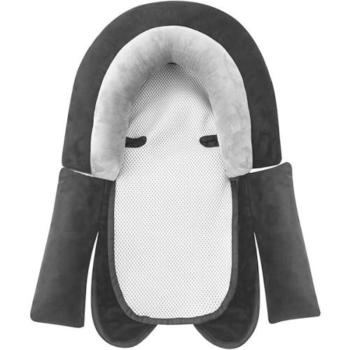 PandaEar Baby Head Support for Car Seat,3 in 1 Infant Head Neck Body Support Soft Insert Cushion Pad for CarSeat, Strollers, Bouncer (Black & Grey)