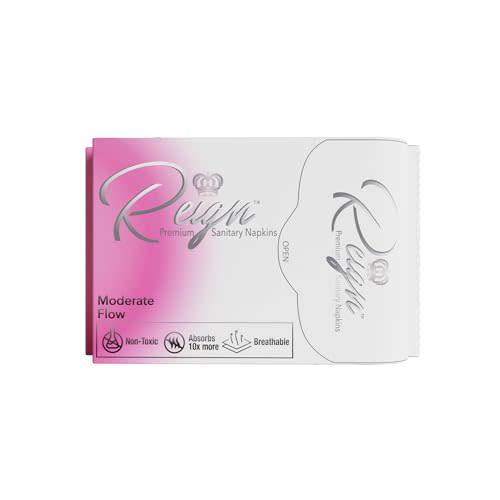 Reign Moderate Flow with Wings Sanitary Napkins for Women, Super Absorbent Pads (10 Count, 1pack)