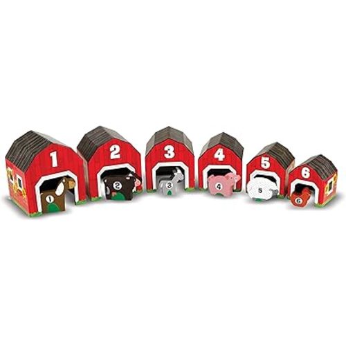 Melissa & Doug Nesting and Sorting Barns and Animals with 6 Numbered Barns and Matching Wooden Animals