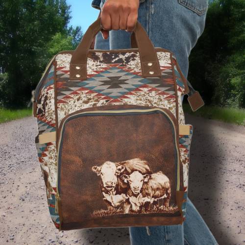PERSONALIZED Western Backpack Hereford Cattle Gift for Rancher Cowgirl Farm Mom Diaper Bag Cowboy Backpack Cute Western Baby Gift Cow Calf