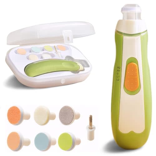 Baby Electric Nail Trimmer | Safe + Easy Baby Nail File, Baby Nail Clipper + Nail Filer Buffer for Newborn, Toddler, or Children's Fingernails/Toenails, 7 Grinding Heads, LED Light, Storage Case