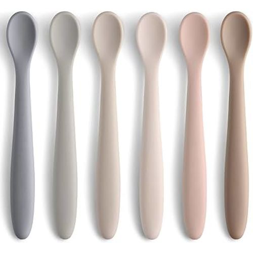 NETANY Silicone Baby Feeding Spoons, First Stage Infant Soft-Tip Easy on Gums I Training Spoon Self | Utensils Supplies, Dishwasher & Boil-proof, 6 Pack