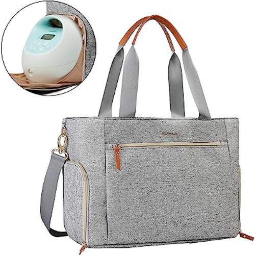 mommore Breast Pump Bag Diaper Tote Bag with 15 Inch Laptop Sleeve Fit Most Breast Pumps Like Medela, Spectra S1,S2, Evenflo