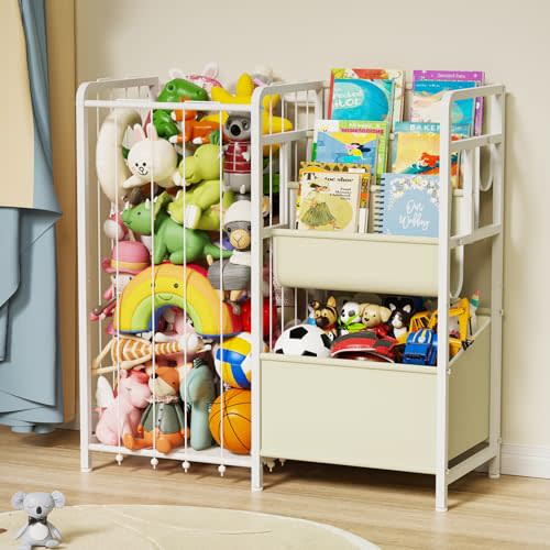 GUIBUKEYAN Kids Bookshelf and Toy Storage, 3 Tier Kids Book Shelf for Kid Rooms with Stuffed Animal Storage, Toy Storage Organizer, Stuffed Animals Zoo Storage Cage for Bedroom, Nursery, Playroom