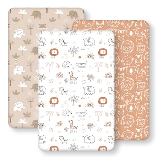 Baby Bedside Bassinet Sheets Fitted, 33”x20” Compatible with Baby Delight Dream On Me & Most Rectangle Bedside Sleeper Bassinet Mattresses, Super Soft Microfiber Orange Animal World