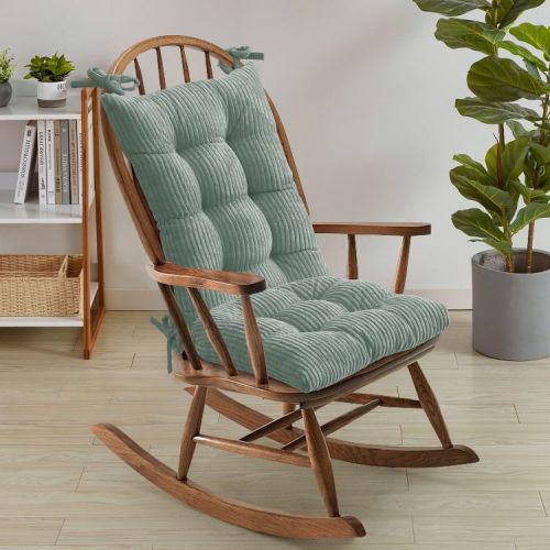 Velvet Rocking Chair Cushion 2 Piece Tufted Non Slip Set of Upper and Lower Cushions, Mint