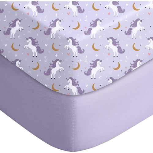 Yoofoss Baby Crib Sheets for Boys Girls, Fitted Crib Sheet 2 Pack for Standard Crib and Toddler Mattress, Super Soft Microfiber Baby Sheet 28x52x8in(Purple+Unicorn)