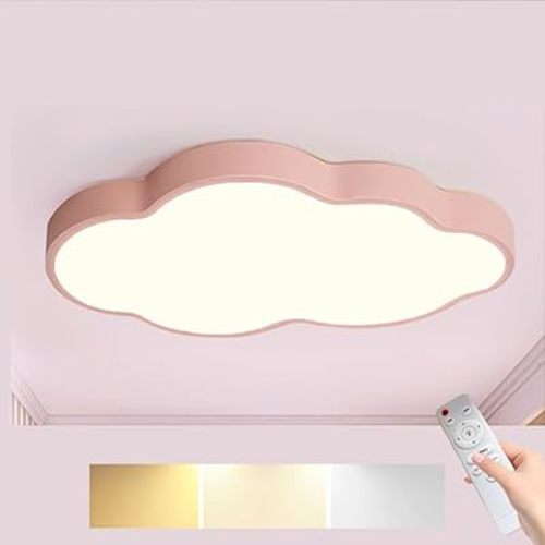 Ceiling Light Pink 26" 54w Close to Ceiling Light Fixtures with Remote Cloud Shaped ;Led Ceiling Lamp Flush Mount Ceiling Lighting Fixture for Kids Bedroom/Kindergarten/Hallway/Balcony