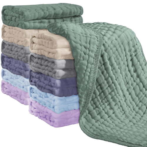 Muslin Burp Cloths 6 Pack Ultra Soft & Absorbent, 6-Layer 100% Cotton for Spit Up & Drool- Gentle Baby Burping Cloth, Newborn Boys Girls Essentials, Dark Green