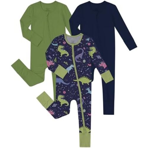 Jimonda Baby Boys Romper Fold-Over Footies and Mitten Pajamas Long Sleeve Sleeper Newborn Girl Footless Clothes 3-Packs