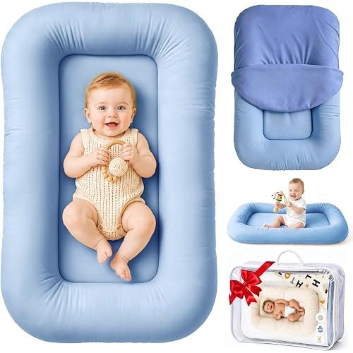 Infant Support Cushion & Baby Support Cushion for Newborn 0-24 Months, Breathable Cotton Pad, Supervised Use, Portable Infant Essentials for Travel and Home, Blue (Cover Included）