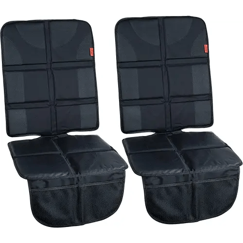 Lusso Gear Car Seat Protector Value Twin Pack, Thick Padding, 2 Mesh Storage Pockets, Waterproof, Protects Fabric or Leather Seats from Child Car Seat and Pets, Non-Slip Rubber Padded Backing