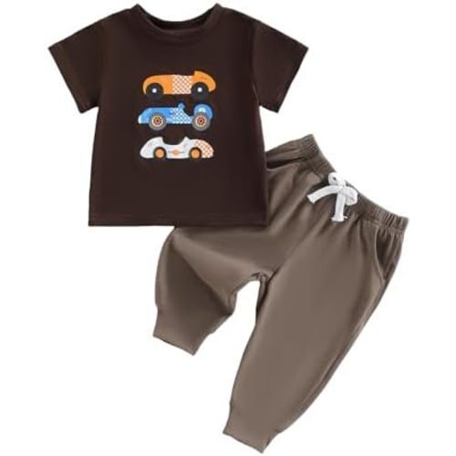 Yxniwxe Toddler Infant Baby Boy Race Car Outfit Short Sleeve T shirt Tops and Solid Pants Set Mechanic f1 Clothes Summer