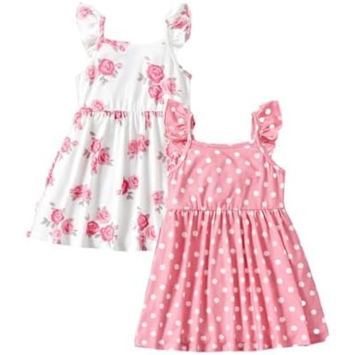 PATPAT Multipack Girl Toddler Dresses Sleeveless Flamingo Striped Toddler Casual Dresses