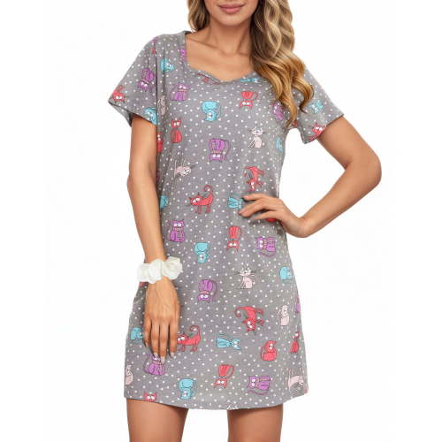 UVN Nightgown for Women Short Sleeve Sleepwear Nightshirt Casual Sleepshirts Loose Print Pajamas Night Dresses
