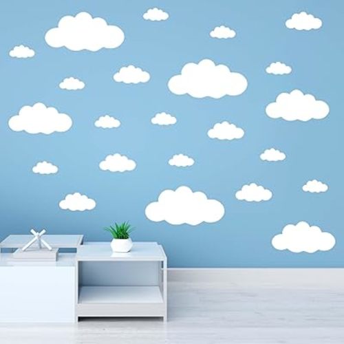 62PC White Cloud Wall Stickers, 4 Sizes Removable Cloud Decals for Room Decor, Aesthetic Nursery Wall Decals, DIY Kids Bedroom, Living Room, Classroom, Creative Home & Office Art Decorations
