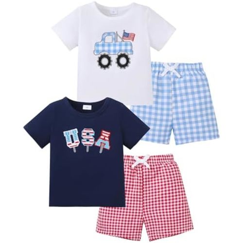 Jecson Toddler Boy Clothes Summer Outfits Cotton Short Sleeve T-shirts and Shorts Set 4 Pieces 12Months-5 Years