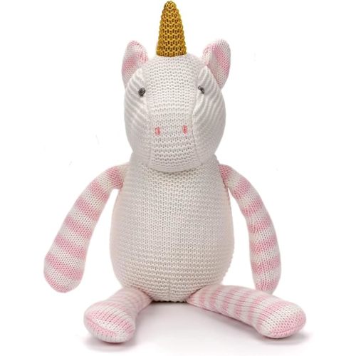 FLUFFYFUN 100% Organic Cotton Pink Unicorn Plush, 7.1" Baby Stuffed Animal for Newborn