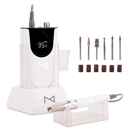 M Max - Professional Nail Drill Machine - 2-in-1 Brushless Motor Nail File - Electric, Cordless, Aluminium Alloy Casing, 35000 RPM, HD Display - Perfect for Salon & Home Use (White)