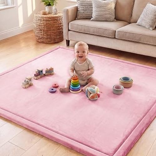 Baby Play Mat for Floor, Memory Foam Playpen Mat - Pink, 50"x50"