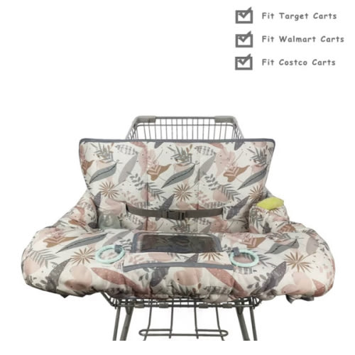 Shopping Cart Cover for Baby, 2 in 1 High Chair Cover for Restaurant seat & Grocery Cart Cover for Babies, Thick Padded with Clear Phone Pouch, Machine Washable, Leaves