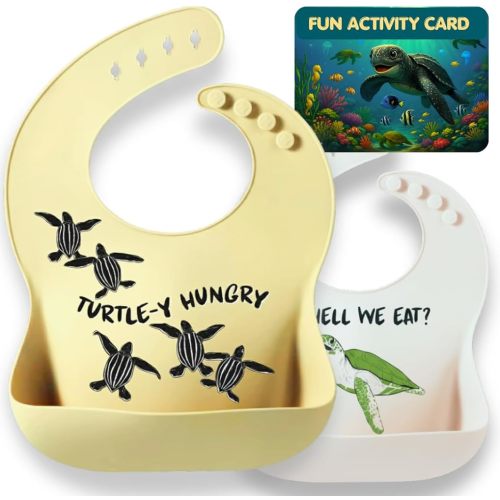 Animal Silicone Bibs for Babies - 2 Pack Sea Life Bibs for Boys and Girls - Easy to Clean Adjustable