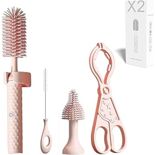 Toph Bottle Brush, Toph Baby Bottle Brush, Toph 360 Cleaner, Toph Bottle Brush Electric, Electric Bottle Cleaner Brush for Baby Bottles, Portable Electric Baby Bottle Brush Set (Pink-4 Piece)