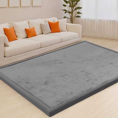 ACOMOPACK Baby Play Mat Area Rug for Living Room 1.3" Thick Memory Foam 59"×71" Dark Grey- Non-Slip Bottom for Kid, Toddler, Tummy Time Crawling Mat for Floor, Soft Velvet Nursery Rugs, Yoga