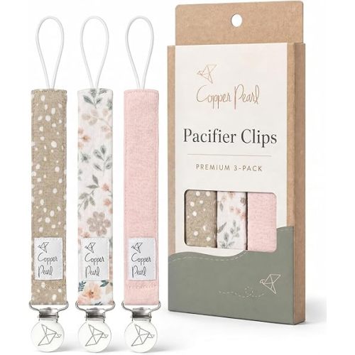 Copper Pearl 3-Pack Pacifier Holders: Premium Knit Binky Clips for Baby Girls and Boys - Stylish Stainless Steel Design for Secure No-Drop Attachment - Autumn