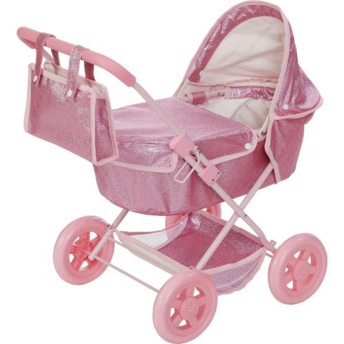Olivia's Little World Baby Doll Glitter Pink Pram with Cover