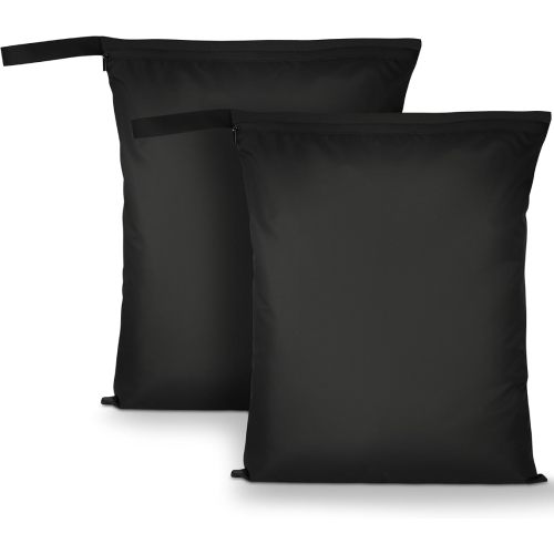 2PCS Wet Bags, Waterproof Travel Laundry Bag, Reusable Cloth Diaper Bags with Handle & Zipper, Washable Travel Tote Organizer Yoga Bag for Baby Items, Wet Swimsuits, Beach, Gym, Camping (Black)