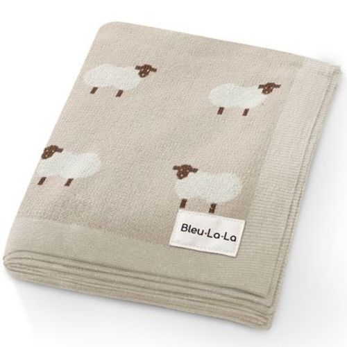 Bleu La La 100% Luxury Cotton Knit Swaddle Receiving Blanket for Blanket for Newborn and Infant Boys and Girls - Sheep - Khaki