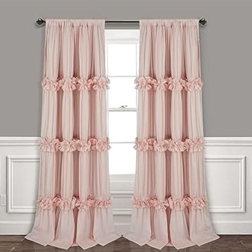 Thermal Insulated Blackout Window Curtains, 54" W x 84" L x 2 Panels, Boho Ruched Window Treatments with 3 Rows of Butterfly Flowers, Rustic Rod Pocket Drapes, Peach Pink (LQ-30)