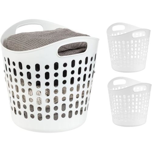 IRIS USA Plastic Laundry Hamper, 27L- 3 PK, Flexible, Ventilation, White | Laundry Baskets for Bedroom Bathroom Apartment Dorm, Blankets Pillows Trinkets Storage