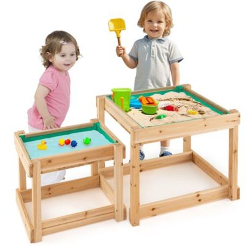 Costway Wooden Sand and Water Tables Outdoor Sensory Tables with Protective Cover