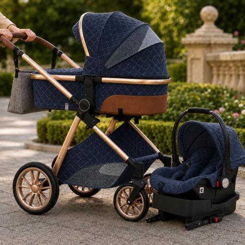 Luxury 3-in-1 Baby Stroller with Car Seat & Bassinet | Foldable Travel System