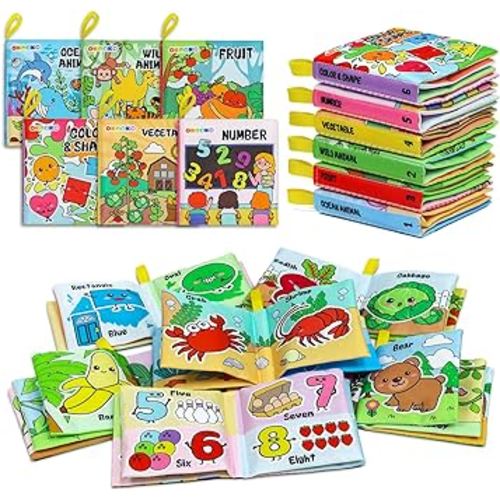 OKOOKO Soft Baby Books 6PCS Soft Cloth Books Bath Books Crinkle Washable Non-Toxic Early Education Preschool Learning Toy for Newborns Babies Infants Toddlers Kids