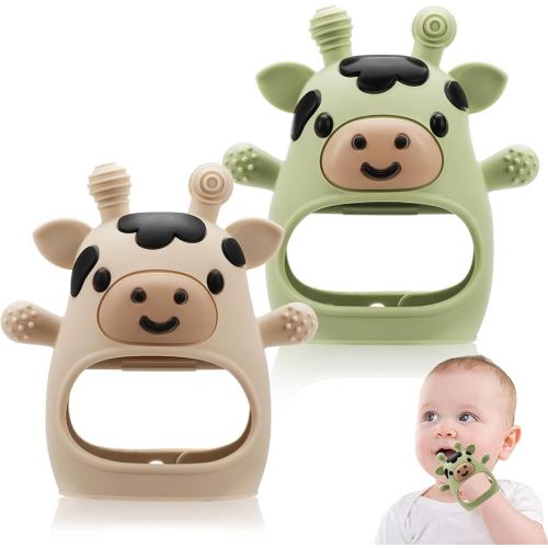 2 Pack Baby Teething Toys 0-6 6-12 Months, Adjustable Anti Dropping Wrist Teething Mittens, Food Grade Silicone Baby Chew Toys for Sucking Needs Teether for Newborns Infants Teething Relief