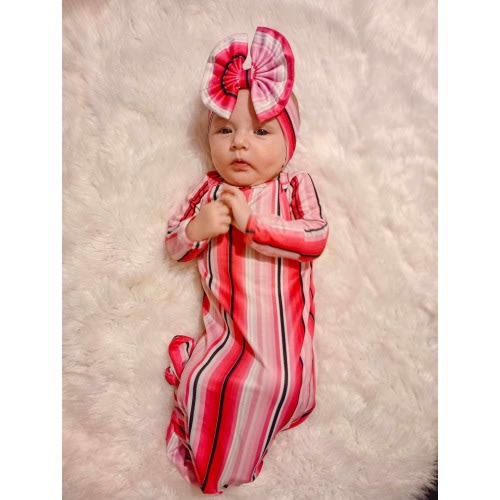 baby gown, knotted gown, tie gown with bow, western gown, baby going home outfit girl, baby gown coming home outfit, baby gown set,western