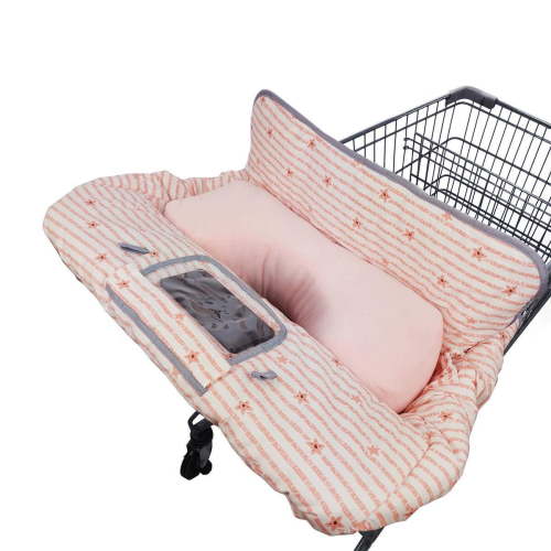 Shopping Cart Cover for baby/toddler 2-in-1 High Chair cover, easy Attach & Remove, with Cellphone Holder, Pink Strip Star