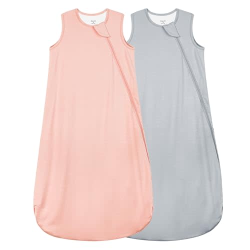 Supersoft Rayon Made from Bamboo Sleep Sack 6-12 Months 0.5 Tog Lightweight Toddler Sleep Sack Baby Wearable Blanket with 2-Way Zipper Summer Unisex Sleeping Bag for Babies (2 Pack) Pink & Gray