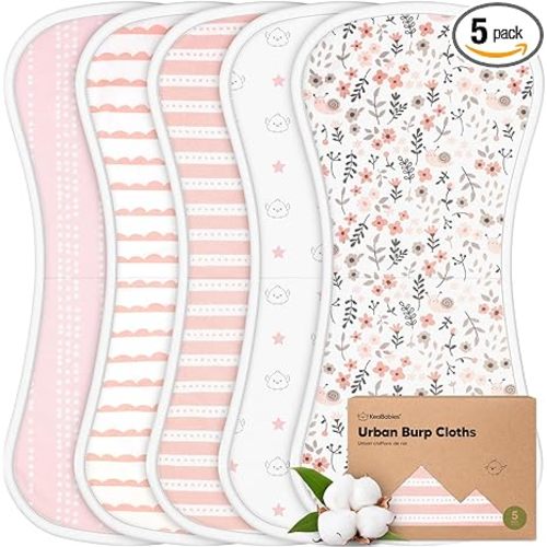 Organic Burp Cloths Baby Boy & Girl - 5-Pack Super Absorbent Cotton Burping Cloths for Babies, Soft & Plush Newborn Spit Up Rags, Infant Towels for Milk Spit Up, Unisex, Large 21" x 10" (Sweet Charm)